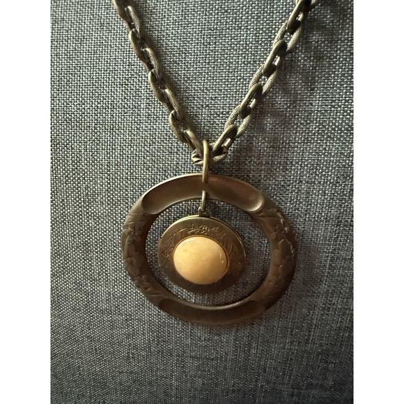 Jan Michael Necklace Bronze Tone Pendant Chain Locket Festival 28” Art To Wear - Picture 2 of 8